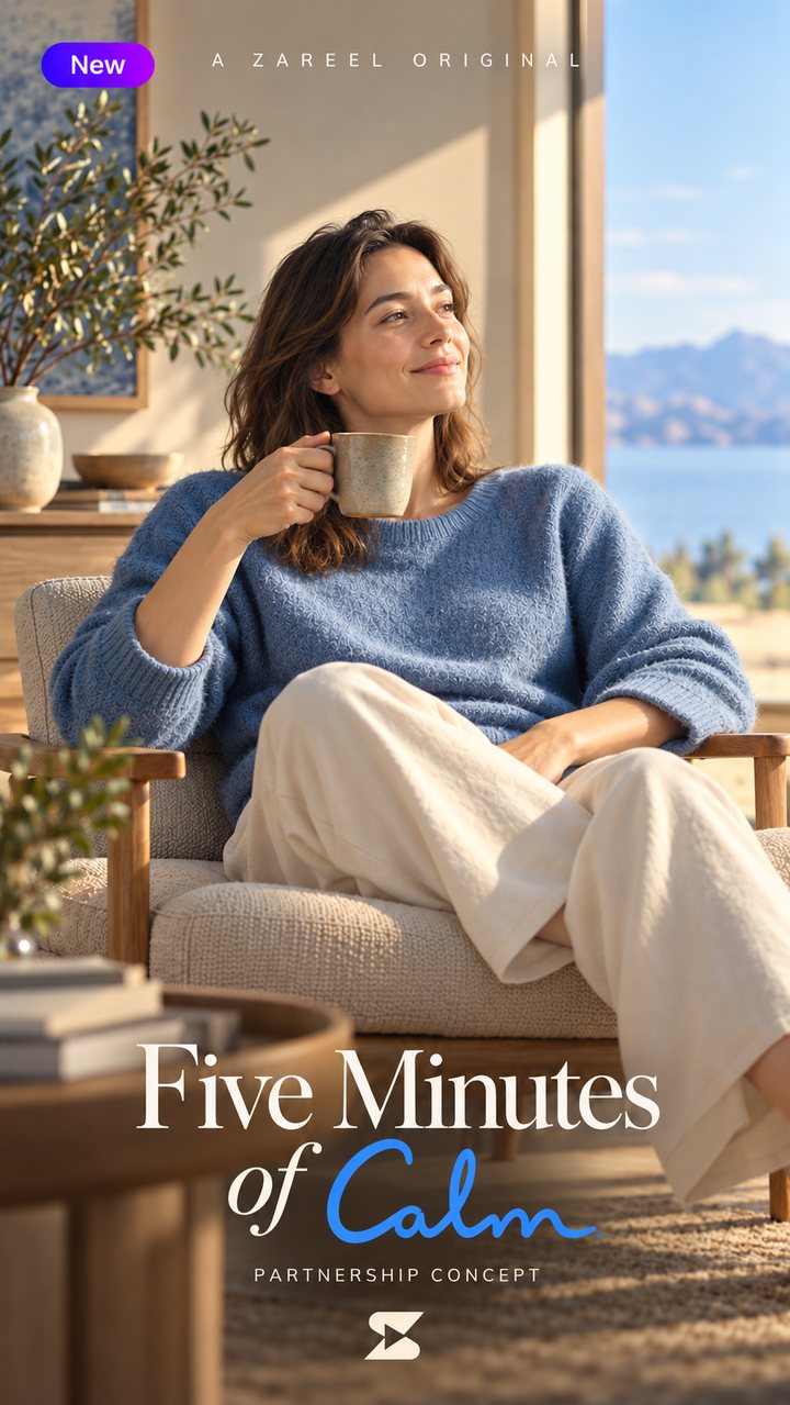 Concept poster: Five Minutes of Calm, a wellness series partnership idea